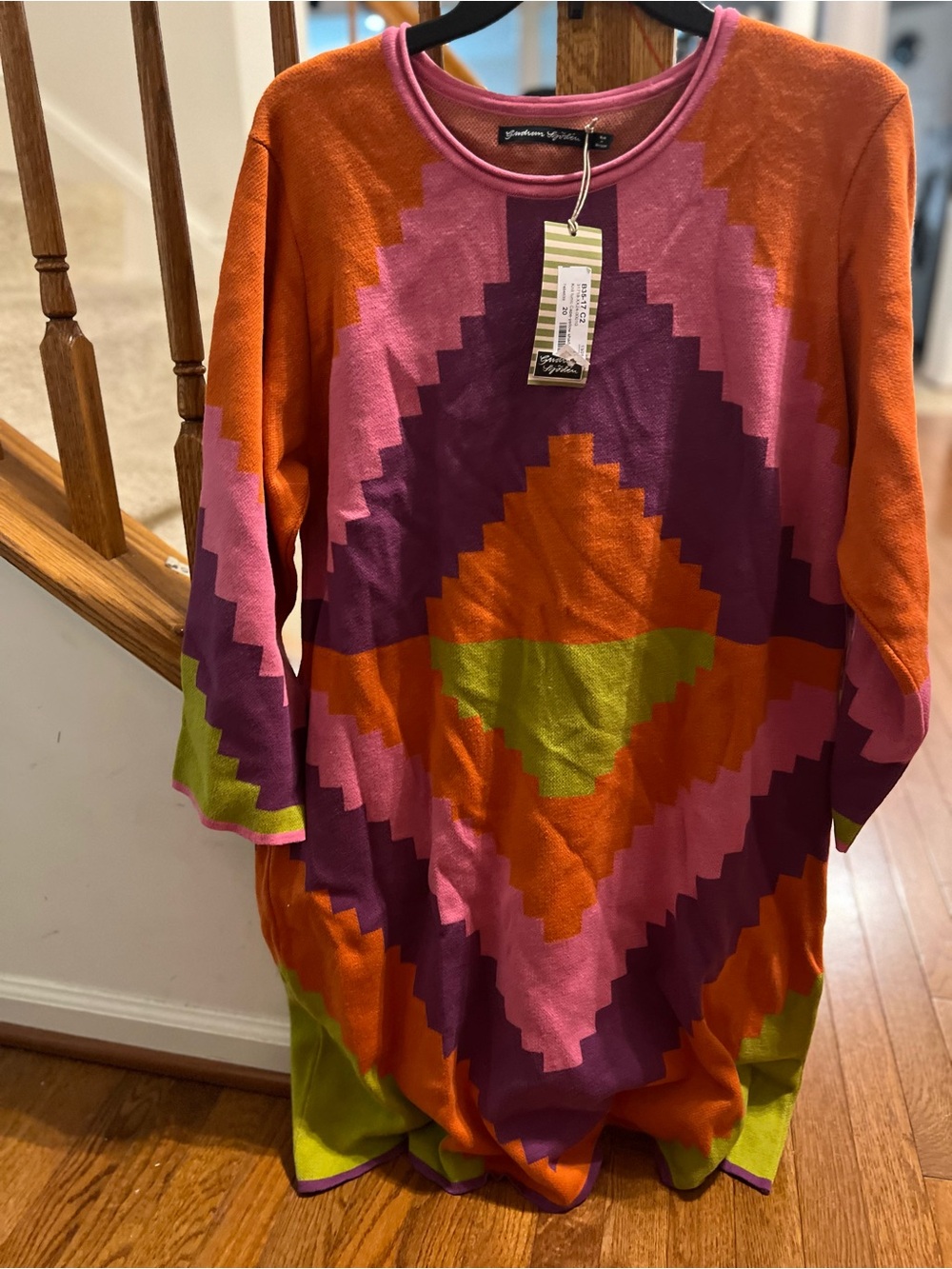 Gudrun Sjoden Orange, Pink, Purple & Lime Geometric Knit Tunic